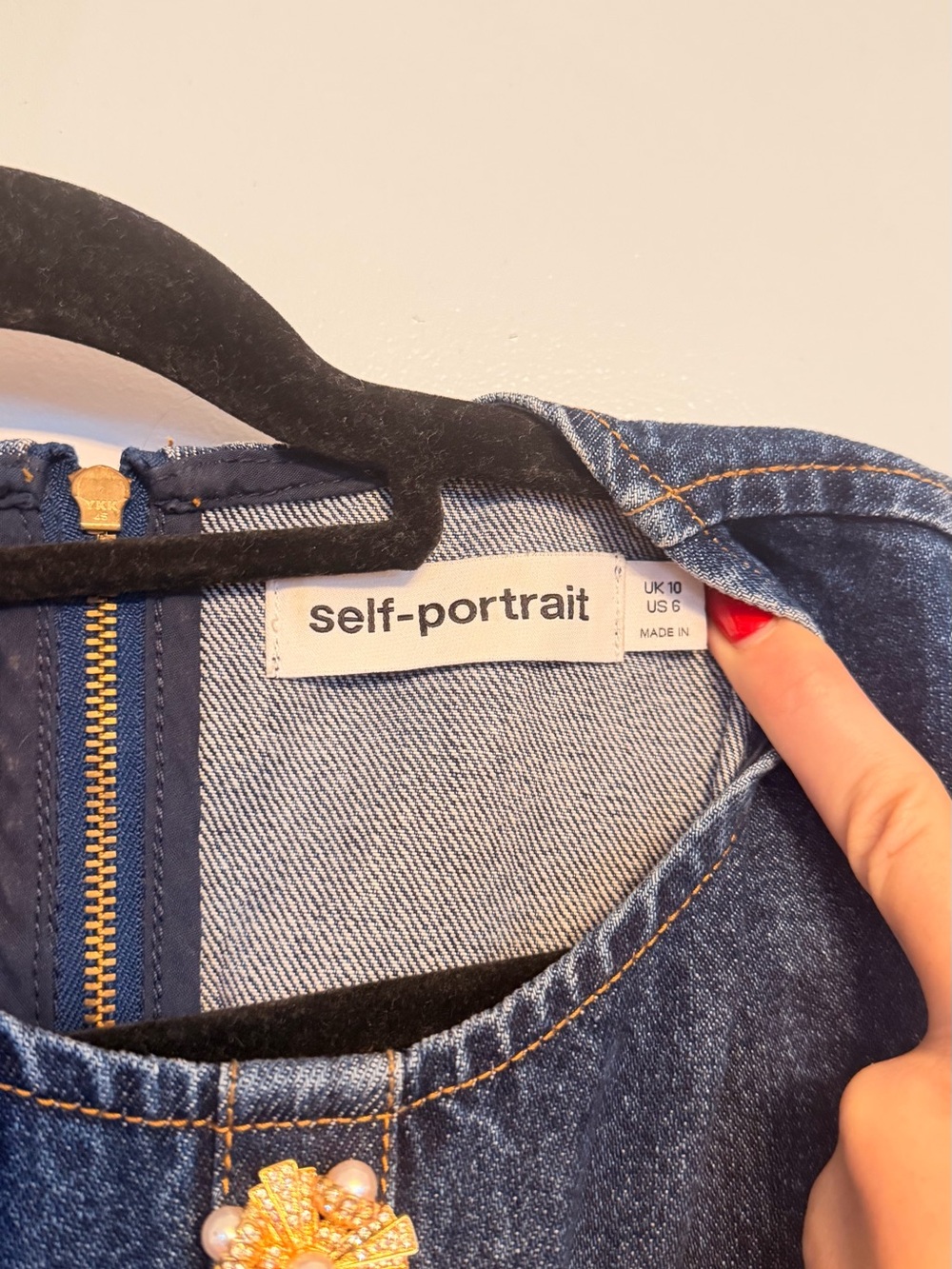 Self-Portrait Navy Denim Sleeveless Fit-and-Flare Mini Dress - Picture 5 of 7